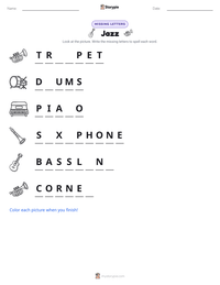 Jazz printable worksheet preview