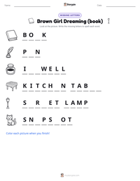 Brown Girl Dreaming (book) printable worksheet preview