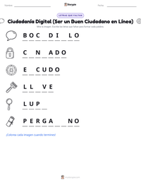 Vista previa de la hoja de trabajo imprimible de Ciudadanía Digital (Ser un Buen Ciudadano en Línea)