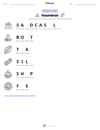 Insurance printable worksheet preview