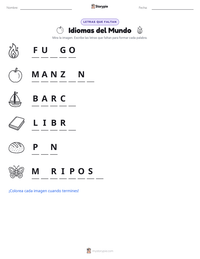Vista previa de la hoja de trabajo imprimible de Idiomas del Mundo