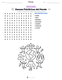 Vista previa de la hoja de trabajo imprimible de Danzas Folclóricas del Mundo