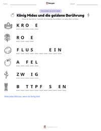 König Midas und die goldene Berührung druckbare Arbeitsblatt Vorschau
