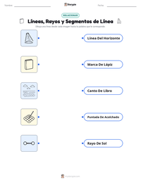 Hoja de trabajo imprimible de Líneas, Rayos y Segmentos de Línea para niños