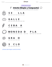 Vista previa de la hoja de trabajo imprimible de Interés (Simple y Compuesto)