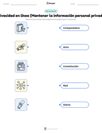 Hoja de trabajo imprimible de Privacidad en línea (Mantener la información personal privada) para niños