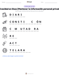 Vista previa de la hoja de trabajo imprimible de Privacidad en línea (Mantener la información personal privada)