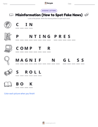 Misinformation (How to Spot Fake News) printable worksheet preview