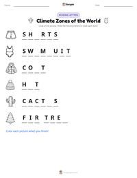 Climate Zones of the World printable worksheet preview