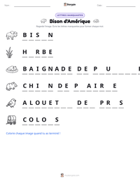 Aperçu de la feuille de travail imprimable Bison d'Amérique