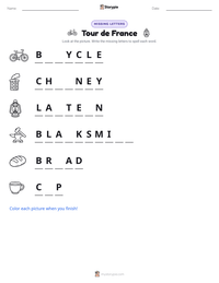 Tour de France printable worksheet preview