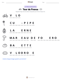 Aperçu de la feuille de travail imprimable Tour de France