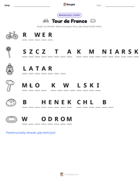 Podgląd drukowalnego arkusza ćwiczeń Tour de France