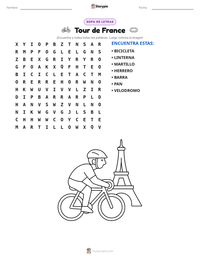Vista previa de la hoja de trabajo imprimible de Tour de France