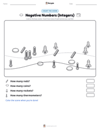 Negative Numbers (Integers) printable worksheet preview