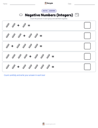 Negative Numbers (Integers) printable worksheet preview