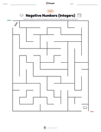 Negative Numbers (Integers) printable worksheet preview