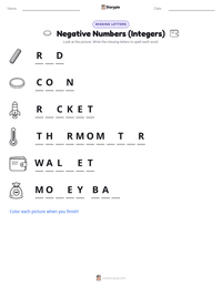 Negative Numbers (Integers) printable worksheet preview