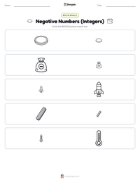 Negative Numbers (Integers) printable worksheet preview