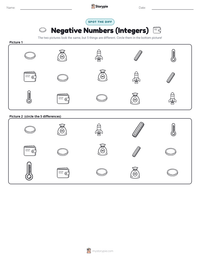 Negative Numbers (Integers) printable worksheet preview