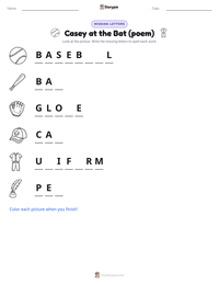 Casey at the Bat (poem) printable worksheet preview