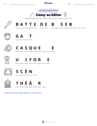 Aperçu de la feuille de travail imprimable Casey au bâton