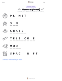 Mercury (planet) printable worksheet preview