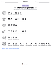 Prabaca lembar kerja cetak Merkurius (planet)