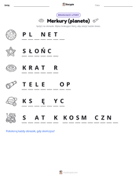 Podgląd drukowalnego arkusza ćwiczeń Merkury (planeta)
