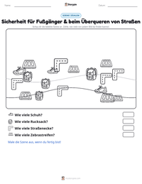 Sicherheit für Fußgänger & beim Überqueren von Straßen druckbare Arbeitsblatt Vorschau