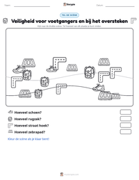 Veiligheid voor voetgangers en bij het oversteken afdrukbare werkblad voorbeeld