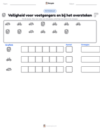 Veiligheid voor voetgangers en bij het oversteken afdrukbare werkblad voorbeeld