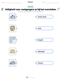 Veiligheid voor voetgangers en bij het oversteken afdrukbare werkblad voorbeeld