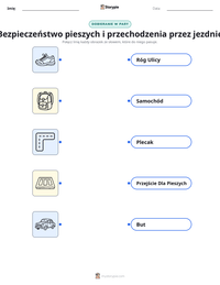 Podgląd drukowalnego arkusza ćwiczeń Bezpieczeństwo pieszych i przechodzenia przez jezdnię