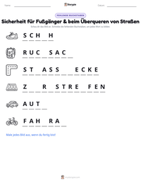 Sicherheit für Fußgänger & beim Überqueren von Straßen druckbare Arbeitsblatt Vorschau