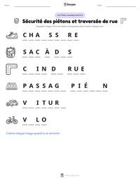 Aperçu de la feuille de travail imprimable Sécurité des piétons et traversée de rue