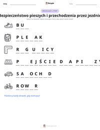 Podgląd drukowalnego arkusza ćwiczeń Bezpieczeństwo pieszych i przechodzenia przez jezdnię