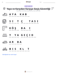 Yaya ve Karşıdan Karşıya Geçiş Güvenliği yazdırılabilir çalışma sayfası önizlemesi