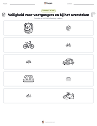 Veiligheid voor voetgangers en bij het oversteken afdrukbare werkblad voorbeeld