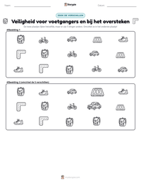 Veiligheid voor voetgangers en bij het oversteken afdrukbare werkblad voorbeeld