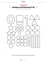 Numbers and Numerals 0-10 coloring page for kids