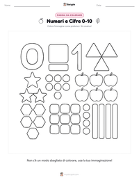 Pagina da colorare di Numeri e Cifre 0-10 per bambini