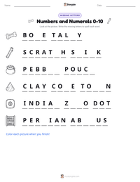 Numbers and Numerals 0-10 printable worksheet preview