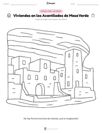 Página para colorear de Viviendas en los Acantilados de Mesa Verde para niños
