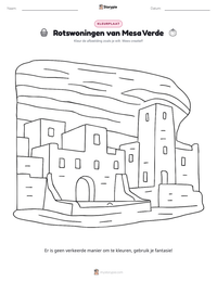 Rotswoningen van Mesa Verde afdrukbare werkblad voorbeeld
