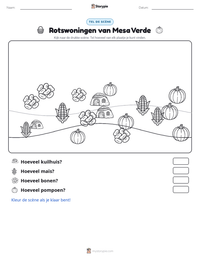 Rotswoningen van Mesa Verde afdrukbare werkblad voorbeeld