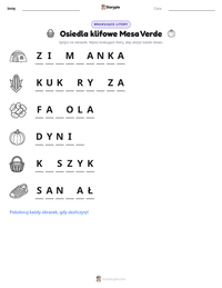 Podgląd drukowalnego arkusza ćwiczeń Osiedla klifowe Mesa Verde