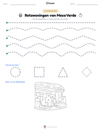 Rotswoningen van Mesa Verde afdrukbare werkblad voorbeeld