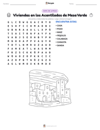 Vista previa de la hoja de trabajo imprimible de Viviendas en los Acantilados de Mesa Verde