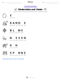 Kinderreime und -lieder druckbare Arbeitsblatt Vorschau